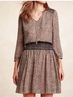 ANTHROPOLOGIE Vanessa Virginia Daytripper Smocked  Dress - L